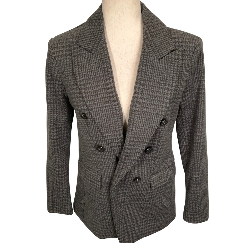 Banana Republic Blazer Women 6P Gray Houndstooth Double Breasted Preppy Jacket